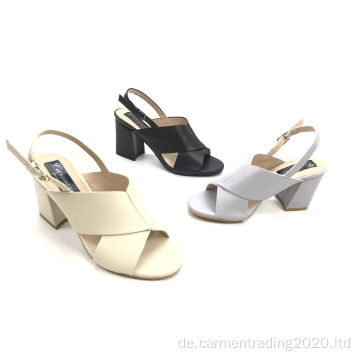 Klassischer Kreuzsriemenblock mit mittlerer Ferse Slingback Sandalen